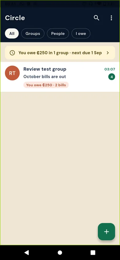 Circle Group: your groups and what you owe